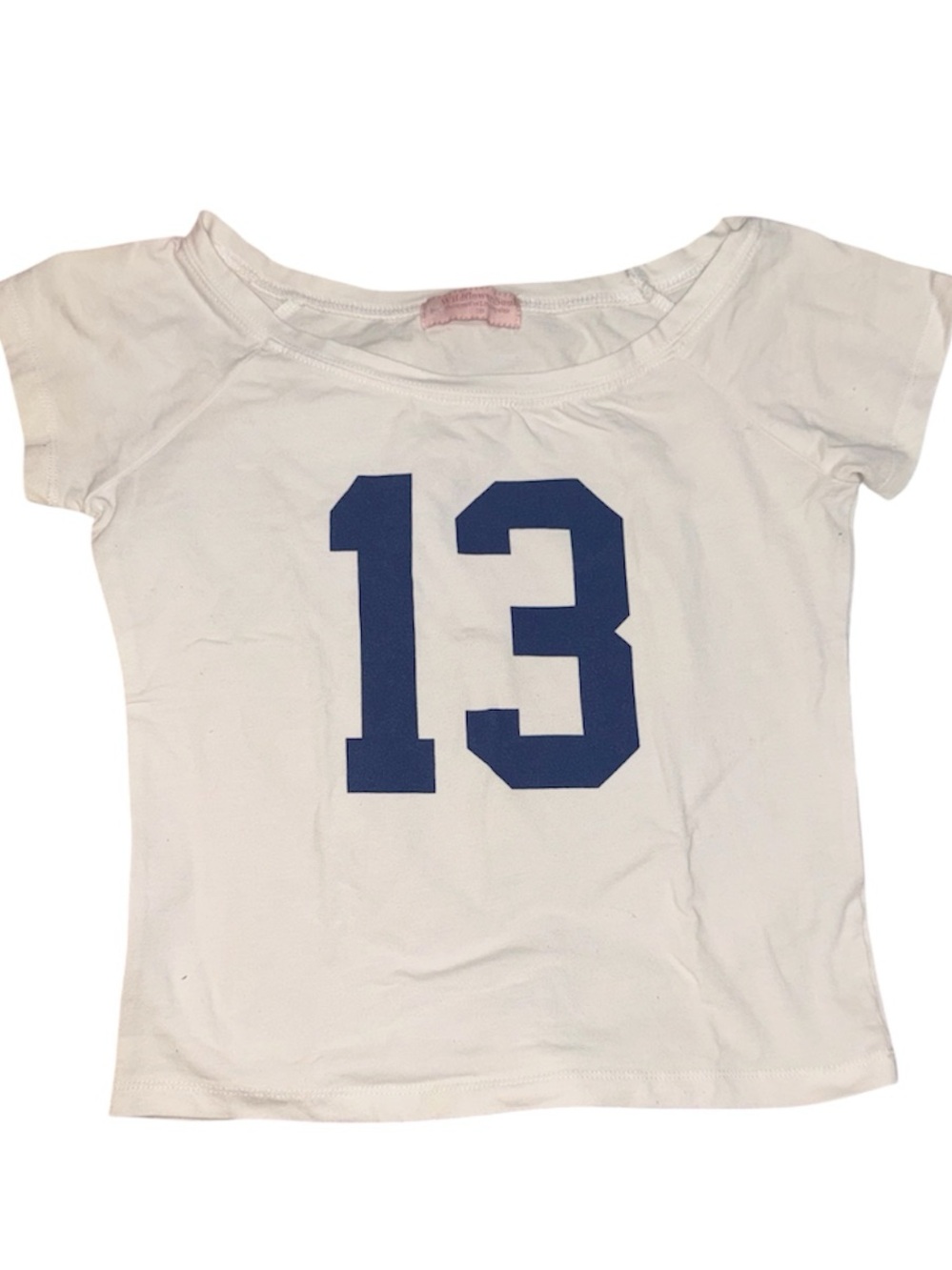 White Kids Short Sleeve Tee with Blue '13' Graphic
